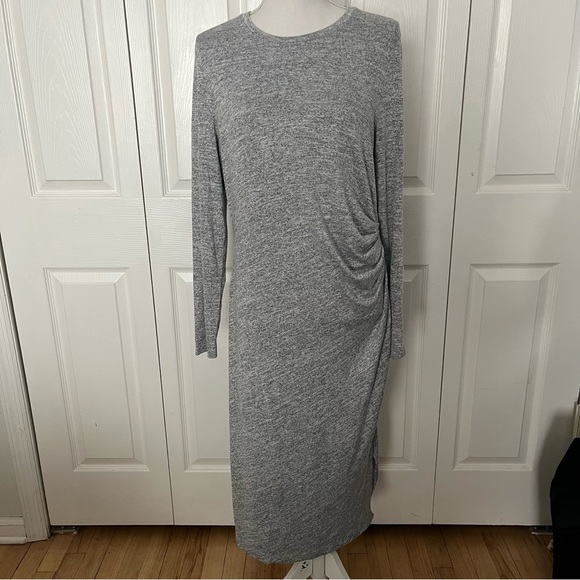 NWT Banana Republic Heather Grey Side Ruched Luxespun Dress Midi Length  Sz L - Picture 2 of 11